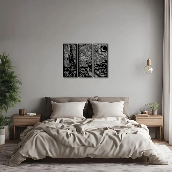Duvar Dekoru Hediyelik Van Gogh Yıldızlı Geceler (Starry Night by Van Gogh) Metal Duvar Tablosu Sanat ürün görseli 1