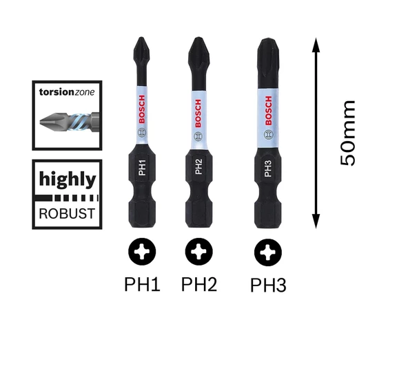 Bosch - Impact Control Serisi Vidalama Ucu Ph*50 Mm 3'lü Set (ph1/2/3) - Resim 4