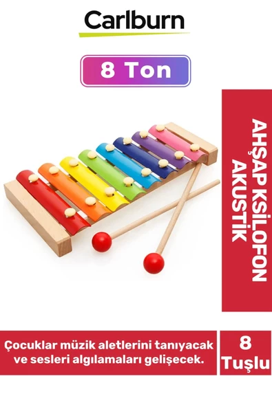 Eğitici Tın Ayarlı 8 Nota 8 Ton 25 Cm 8 Tuşlu Sesli Selefon Ahşap Ksilofon Akustik Tangram Hediyeli ürün görseli 1