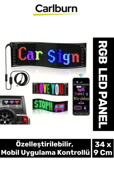 Taşınabilir Özelleştirilebilir Cama Yapıştırılan Mobil Uygulama Kontrollü Araç Oto RGB LED Panel ürün görseli 1