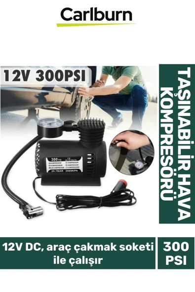10 Litre Hava Hacimli Araç Çakmak Soketi İle Çalışan Lastik 12V 300 PSI Taşınabilir Hava Kompresörü ürün görseli 1