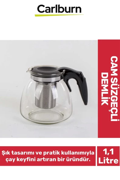 Özel Üretim Şeffaf Şık Tasarım Demleme Süresi Hızlandıran Cam Süzgeçli Demlik 1.1 Litre ürün görseli 1