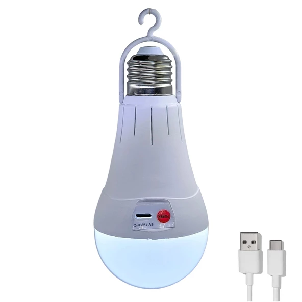 Hedyex Usb-C Şarjlı E27 Duylu Led Ampül Kancalı Kamp Lambası 12W ürün görseli 1