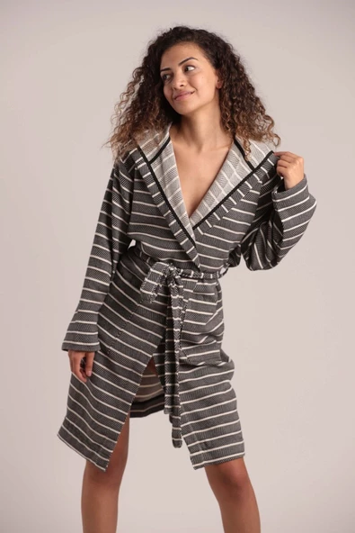 buldanstore Carmen Bornoz %80 pamuk %20 bambu Siyah-ekru ürün görseli 1