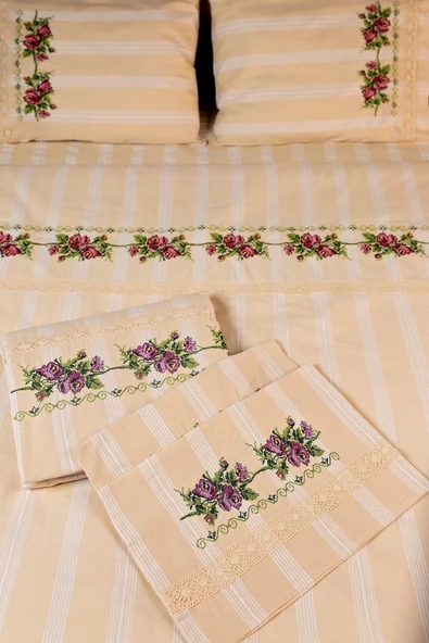 buldanstore Kaneviçe Nevresim Takımı El Işlemeli Çift Kişilik (MOR) ürün görseli 1