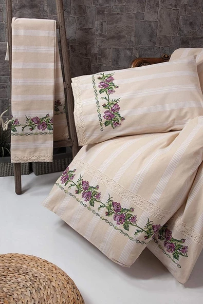 buldanstore Kaneviçe Nevresim Takımı El Işlemeli Tek Kişilik (MOR) ürün görseli 1