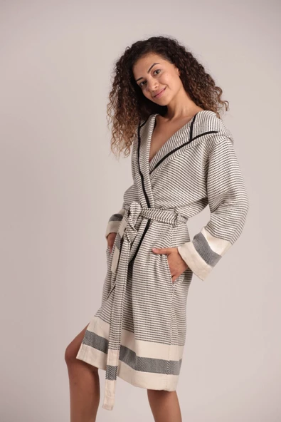 buldanstore Pixel Bornoz %80 Pamuk %20 Bambu Siyah-ekru ürün görseli 1