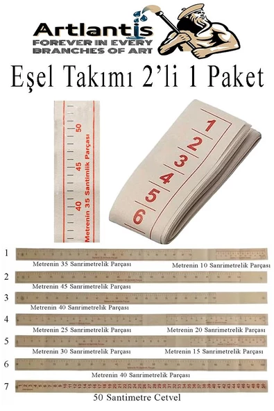 Eşel Takımı 2 li 1 Paket Eşel Cetveli 7 Parça Kağıttan Cetvel Dikişi Cetveli Ölçekli Mezura Moda Tasarım ürün görseli 1