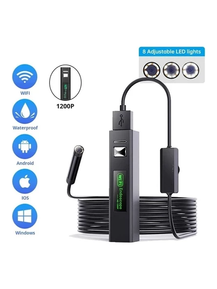 Apprise 8leds USB 10 Metre 1200P Wifili Endoskop Su Geçirmez Hd Yılan Kamera ürün görseli 1