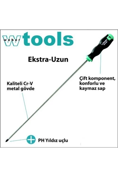 Weber Tools Extra Uzun Yıldız Uçlu Tornavida Ph1 X 400 MM ürün görseli 1