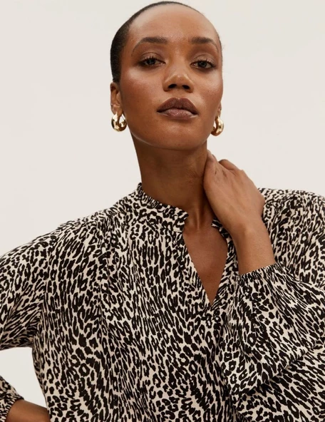 M&S COLLECTION Çiçek Desenli Uzun Kollu Bluz ürün görseli 1