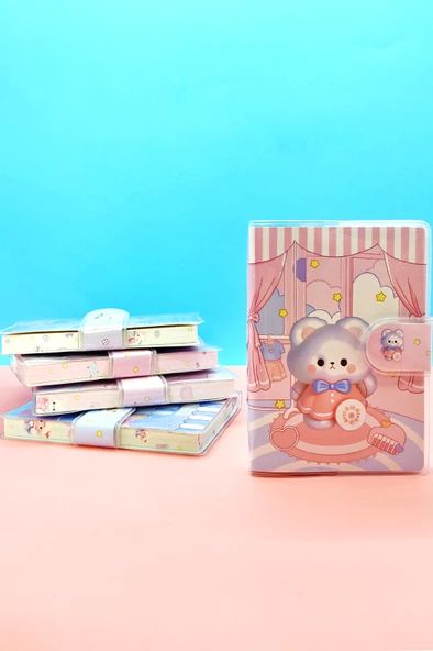 Ayıcık A7 Not Defteri , Çıt Çıtlı Cep Defteri - Pembe ürün görseli 1