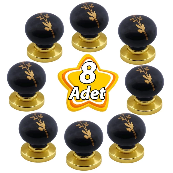 8 Adet Asya Kulp Siyah Polimer Düğme Kulp Altın Tabla Mobilya Mutfak Dolabı Çekmece Kulbu Kulpları ürün görseli 1