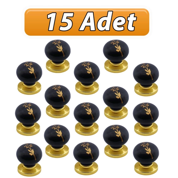 15 Adet Asya Kulp Siyah Polimer Düğme Kulp Altın Tabla Mobilya Mutfak Dolabı Çekmece Kulbu Kulpları ürün görseli 1