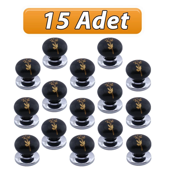 15 Adet Asya Kulp Siyah Polimer Düğme Kulp Krom Tabla Mobilya Mutfak Dolabı Çekmece Kulbu Kulpları ürün görseli 1