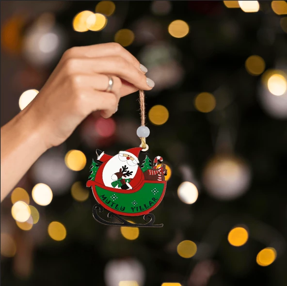 Yılbaşı Ahşap Çam Ağacı Süsü Noel Baba Model 3'Lü ürün görseli 1