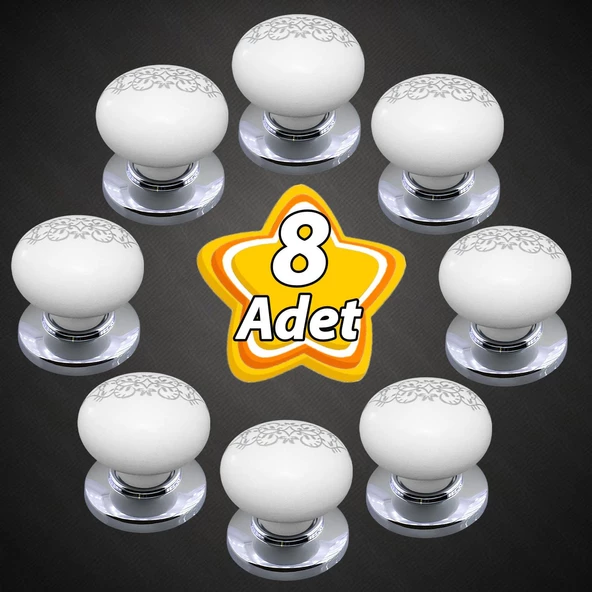 8 Adet Hanımeli Kulp Beyaz  Polimer Düğme Kulp Krom Tablalı Mobilya Mutfak Dolabı Çekmece Kulbu Kulpları ürün görseli 1