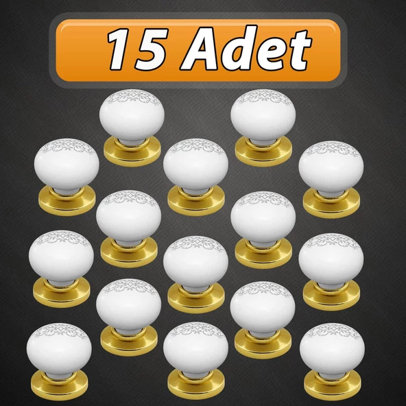 15 Adet Hanımeli Kulp Beyaz Polimer Düğme Kulp Altın Tablalı Mobilya Mutfak Dolabı Çekmece Kulbu Kulpları ürün görseli 1