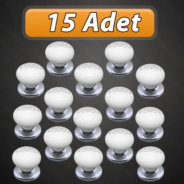 15 Adet Hanımeli Kulp Beyaz  Polimer Düğme Kulp Krom Tablalı Mobilya Mutfak Dolabı Çekmece Kulbu Kulpları ürün görseli 1