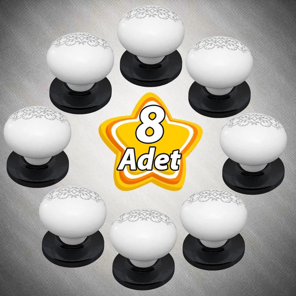 8 Adet Hanımeli Kulp Beyaz  Polimer Düğme Kulp Siyah Tablalı Mobilya Mutfak Dolabı Çekmece Kulbu Kulpları ürün görseli 1