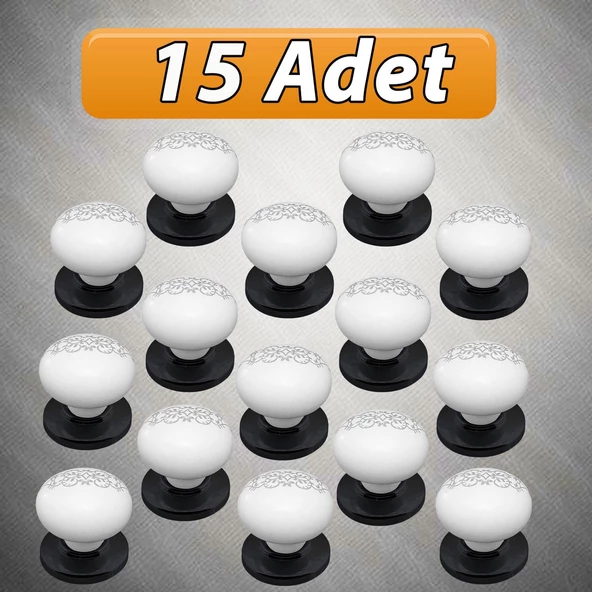 15 Adet Hanımeli Kulp Beyaz  Polimer Düğme Kulp Siyah Tablalı Mobilya Mutfak Dolabı Çekmece Kulbu Kulpları ürün görseli 1