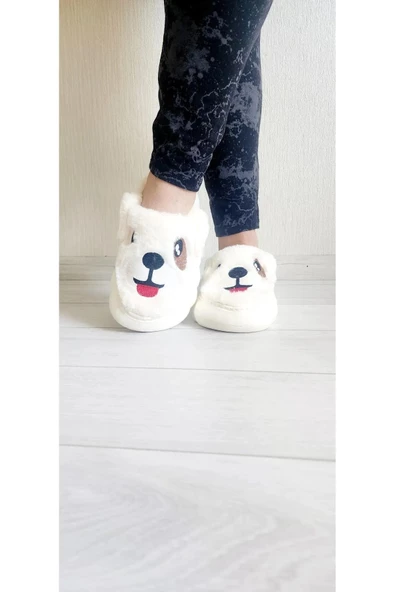 Sevimli Köpekli Peluş Kaydırmaz Taban Ev Terliği Panduf 1 Numara Büyük Alınız ürün görseli 1