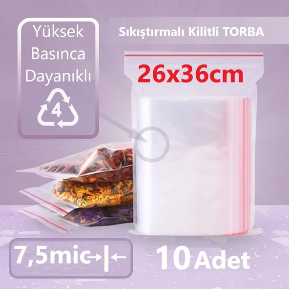 Kilitli Şeffaf Torba 26x36 Cm Aksesuar,madeni Para,boncuk Ve Buzdolabı Saklama Poşeti (10ADET) ürün görseli 1