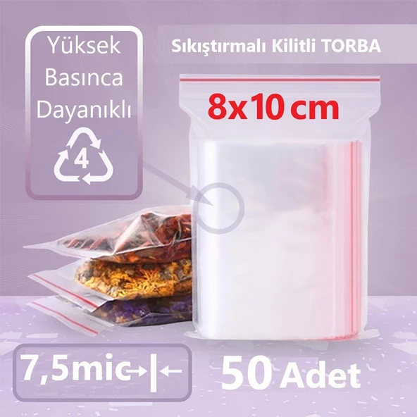 Kilitli Şeffaf Torba 8x10 Cm Aksesuar,Madeni para,Boncuk ve Buzdolabı Saklama Poşeti (50adet) ürün görseli 1