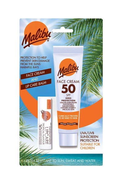 Malibu Güneş Koruyucu SPF50 40 ml+Dudak bakım Balsamı 5 gr ürün görseli 1