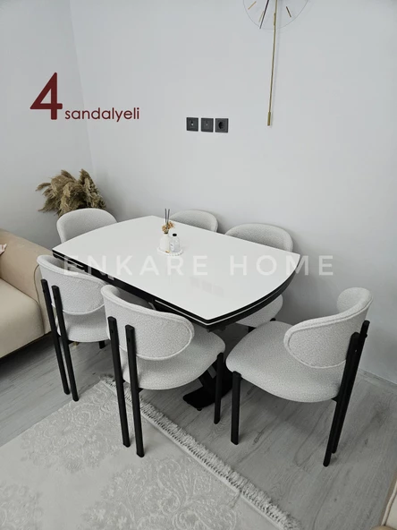 X Ayaklı Gloss Masa & Badem Sandalye - 4 Sandalye 1 Masa - Açılabilir Masa ürün görseli 1