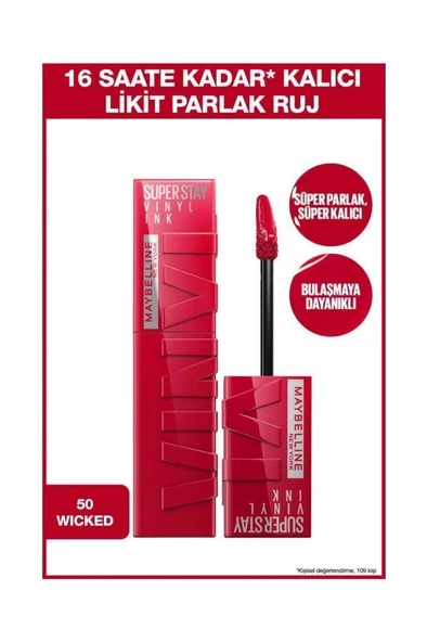 Maybelline New York Super Stay Vinyl Ink 50 Wicked Ruj ürün görseli 1