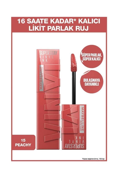 Maybelline New York Super Star Vinyl Ink 15 Peachy Ruj ürün görseli 1