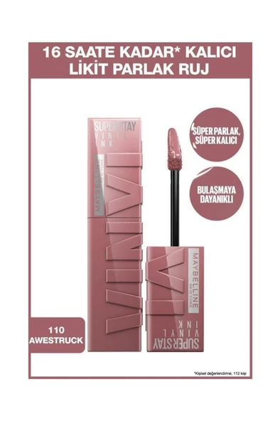 Maybelline New York Super Stay Vinyl Ink 110 Awestruck Ruj ürün görseli 1