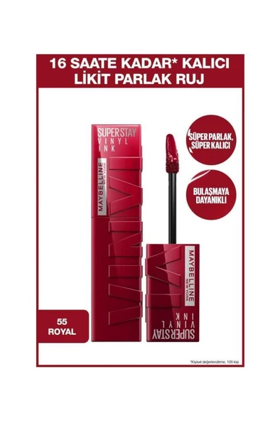 Maybelline New York Super Star Vinyl Ink 55 Royal Ruj ürün görseli 1