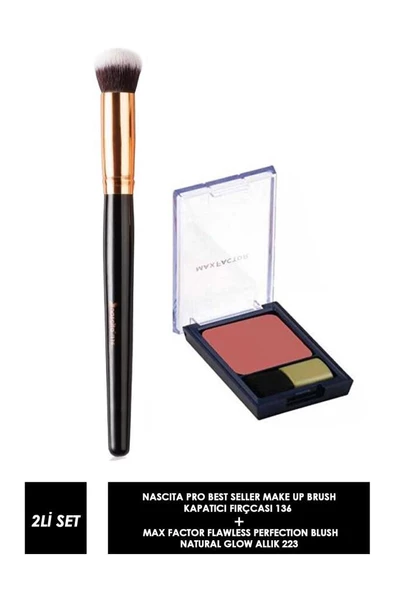 Max Factor Flawless Perfection Blush 223 Natural Glow Allık + Nascita Pro Best Seller Make Up Brush 136 Kapatıcı Fırçası ürün görseli 1