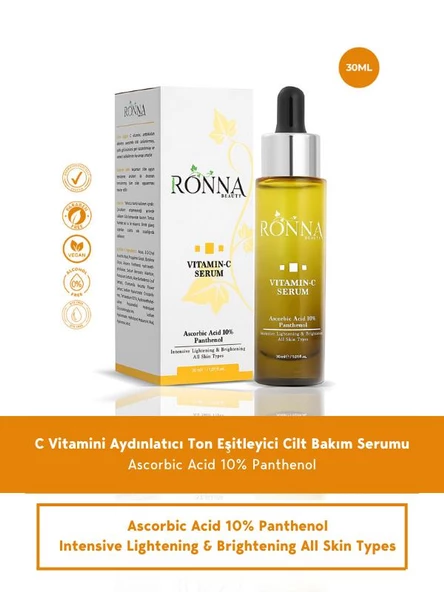 Ronna Beauty Cilt Tonu Eşitleyici Vitamin C Serum 30 ml Ascorbic Acid 10% Panthenol ürün görseli 1