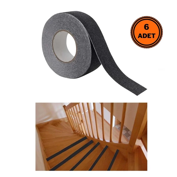 6 Adet Merdiven Zemin Kaydırmaz Bant 50 mm x 25 mt Siyah ürün görseli 1