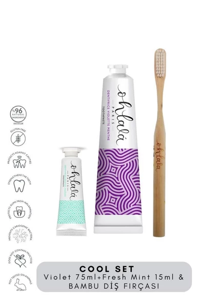 Ohlala Violet mint 75 ml+Fresh Mint 15 ml+Bambu Diş Fırçası Diş bakım Set ürün görseli 1