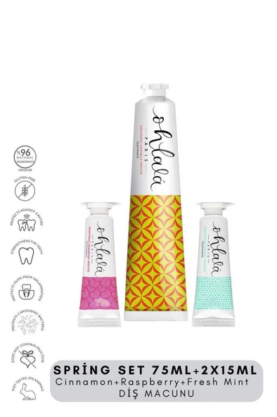 Ohlala Cinnamon 75 ml+Fresh Mint 15 ml+Raspberry Mint 15 ml Spring Diş Bakım Set ürün görseli 1