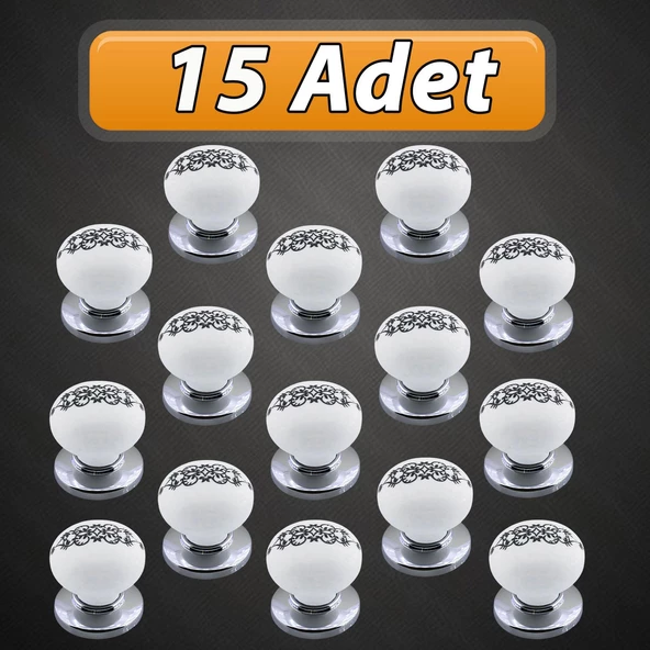 15 Adet Hanımeli Kulp Beyaz Polimer Düğme Kulp Krom Tablalı Mobilya Mutfak Dolabı Çekmece Kulbu Kulpları ürün görseli 1