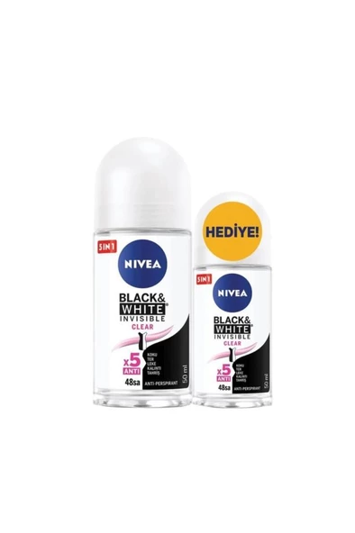 Nivea Black&White Clear Deo 50+25 ml Kadın Roll-On Deodorant ürün görseli 1