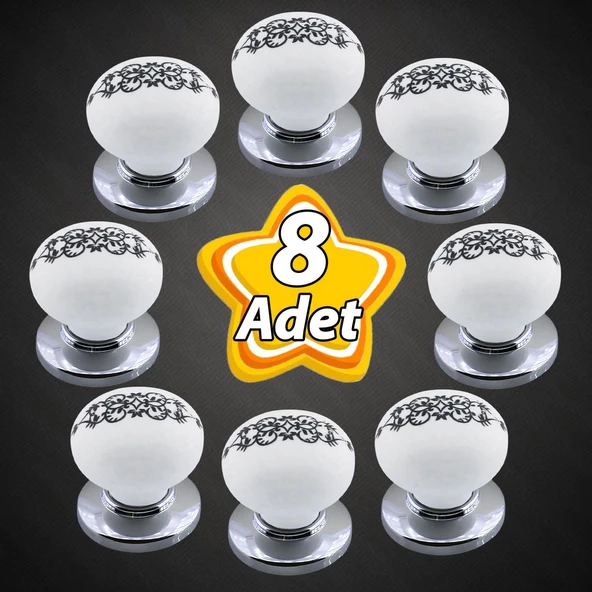 8 Adet Hanımeli Kulp Beyaz Polimer Düğme Kulp Krom Tablalı Mobilya Mutfak Dolabı Çekmece Kulbu Kulpları ürün görseli 1