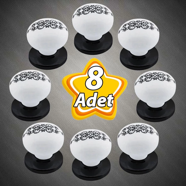 8 Adet Hanımeli Kulp Beyaz Polimer Düğme Kulp Siyah Tablalı Mobilya Mutfak Dolabı Çekmece Kulbu Kulpları ürün görseli 1
