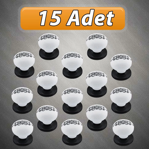 15 Adet Hanımeli Kulp Beyaz Polimer Düğme Kulp Siyah Tablalı Mobilya Mutfak Dolabı Çekmece Kulbu Kulpları ürün görseli 1