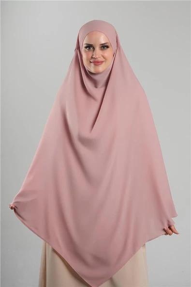 Pudra Pratik Hazır Geçmeli Tesettür Eşarp Krep Bağcıklı Çift Katlı Sufle Hijab 2314_06 ürün görseli 1