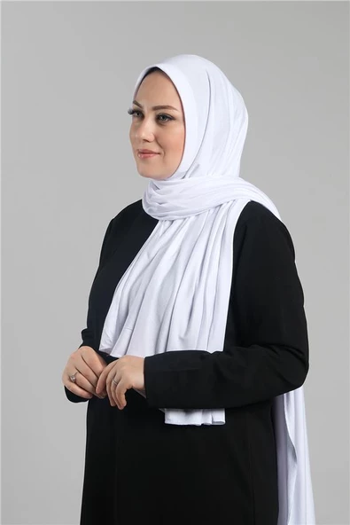 Beyaz Pratik Hazır Geçmeli Şal Viskon Önü Süngerli Penye Şal 2202_42 ürün görseli 1