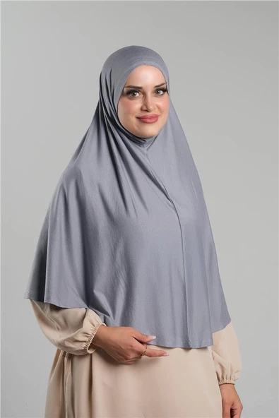 Gri Pratik Hazır Geçmeli Tesettür Eşarp Viskon Pratik Namaz Örtüsü 2201_15 ürün görseli 1