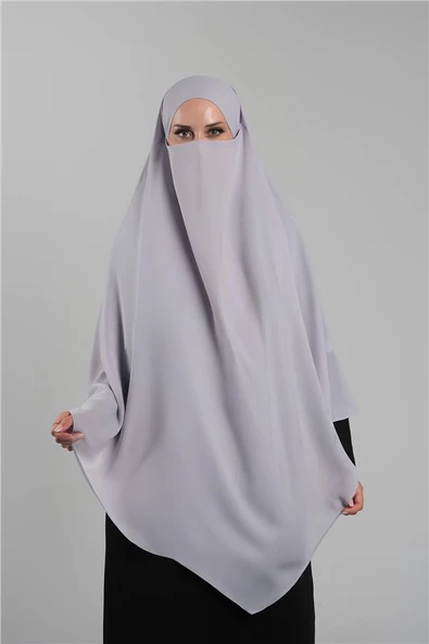Gri Pratik Hazır Geçmeli Tesettür Eşarp Krep Bağcıklı Çift Katlı Sufle Hijab 2314_15 ürün görseli 1