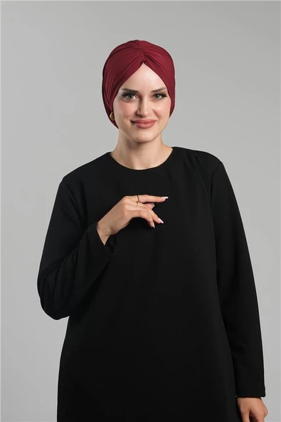 Bordo Pratik Hazır Geçmeli Tesettür Bone Sandy Büzgülü Salaş 2119_16 ürün görseli 1