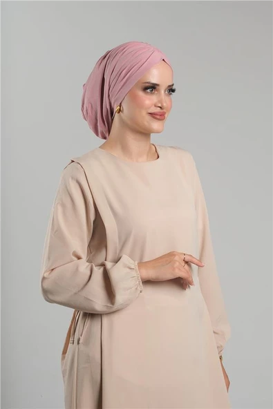 Pudra Pratik Hazır Geçmeli Tesettür Bone Sandy Büzgülü Salaş 2119_06 ürün görseli 1